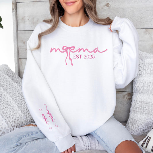 Personalized Mama Sweatshirt EST Year Custom Crewneck - New Mom Gift - Mothers Day Sweater - Baby Announcement Sweatshirt Custom Name Sleeve