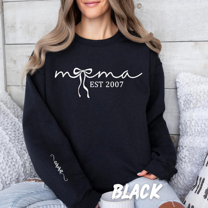 Personalized Mama Sweatshirt EST Year Custom Crewneck - New Mom Gift - Mothers Day Sweater - Baby Announcement Sweatshirt Custom Name Sleeve