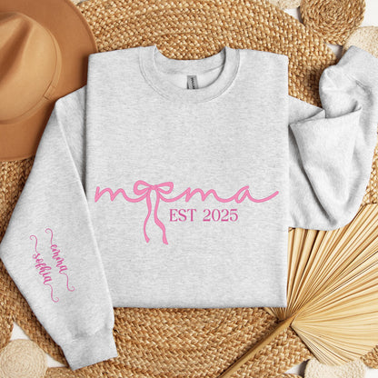 Personalized Mama Sweatshirt EST Year Custom Crewneck - New Mom Gift - Mothers Day Sweater - Baby Announcement Sweatshirt Custom Name Sleeve