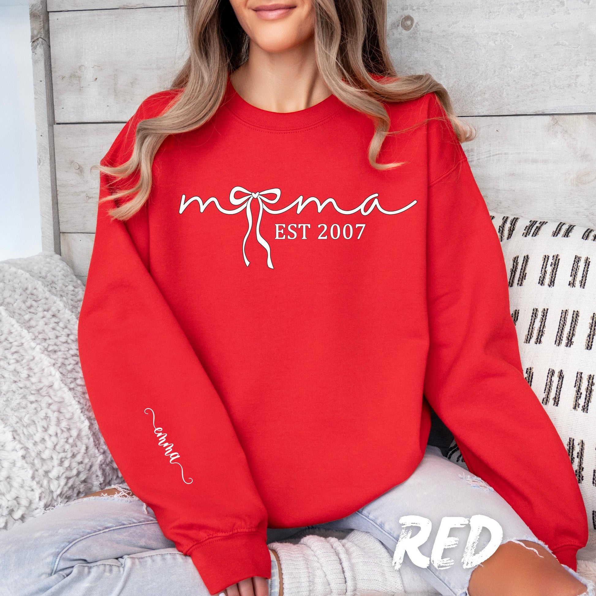 Personalized Mama Sweatshirt EST Year Custom Crewneck - New Mom Gift - Mothers Day Sweater - Baby Announcement Sweatshirt Custom Name Sleeve