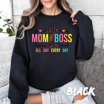 Funny Mom Sweatshirt Wife Mom Boss Shirt - Mom Life Sweatshirt - Boss Mom Gift - Cozy Mothers Day Sweater - Mom Hustle Apparel - Mom Gift