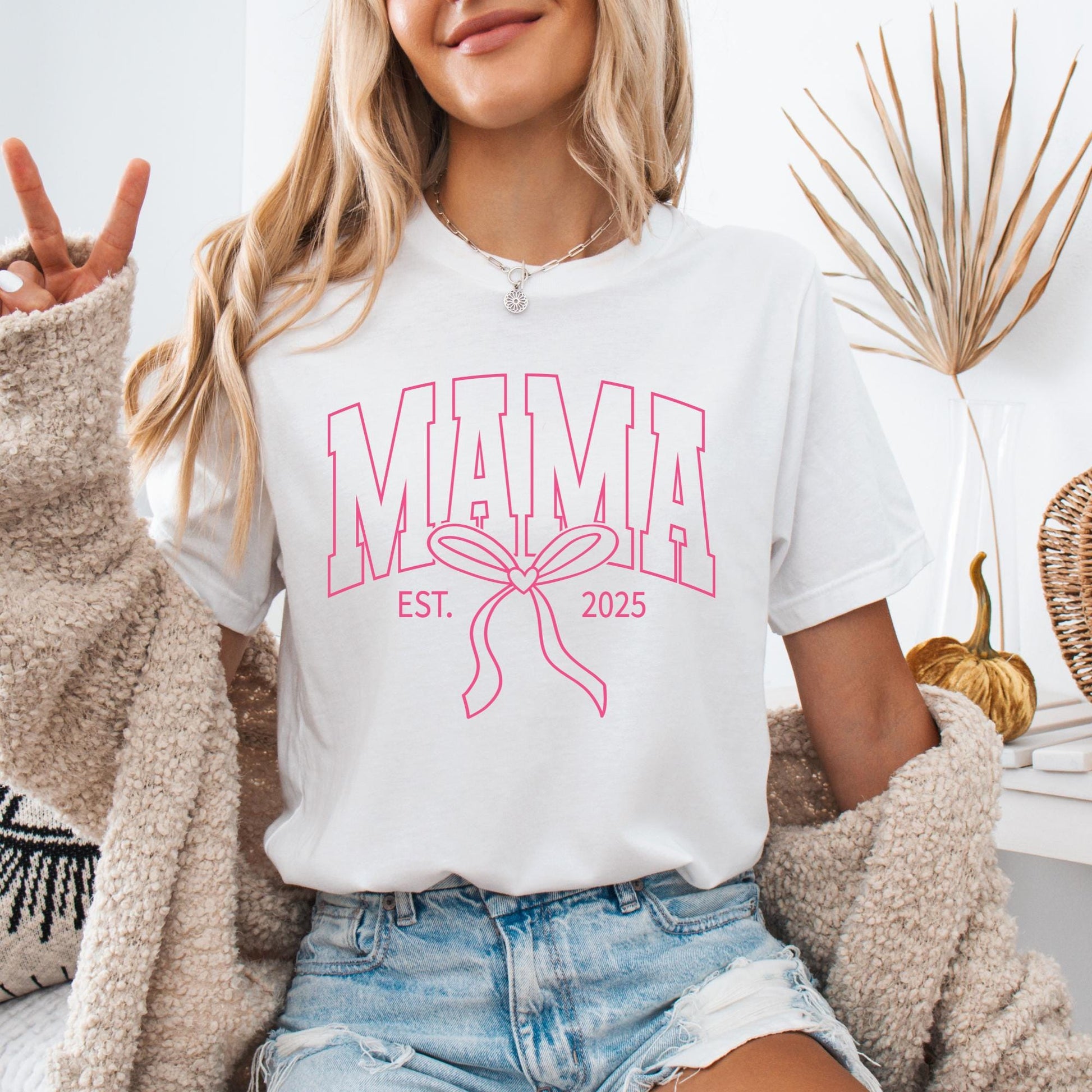 Mama Bow Sweatshirt, Coquette Mama Crewneck, Pink Varsity Mama Sweatshirt, Mother's Day Gift, Custom EST. Mom Crewneck, Gift for Mom