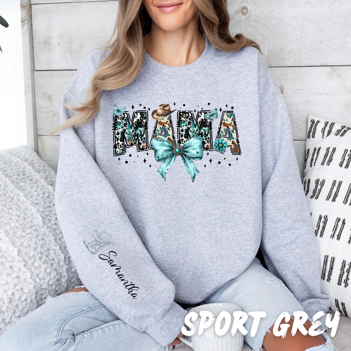 Personalized Western Mama Sweatshirt, Cowgirl Mama Crewneck, Coquette Mama Sweatshirt, Custom Mama Gift, Western Mom Sweatshirt, Rodeo Mom