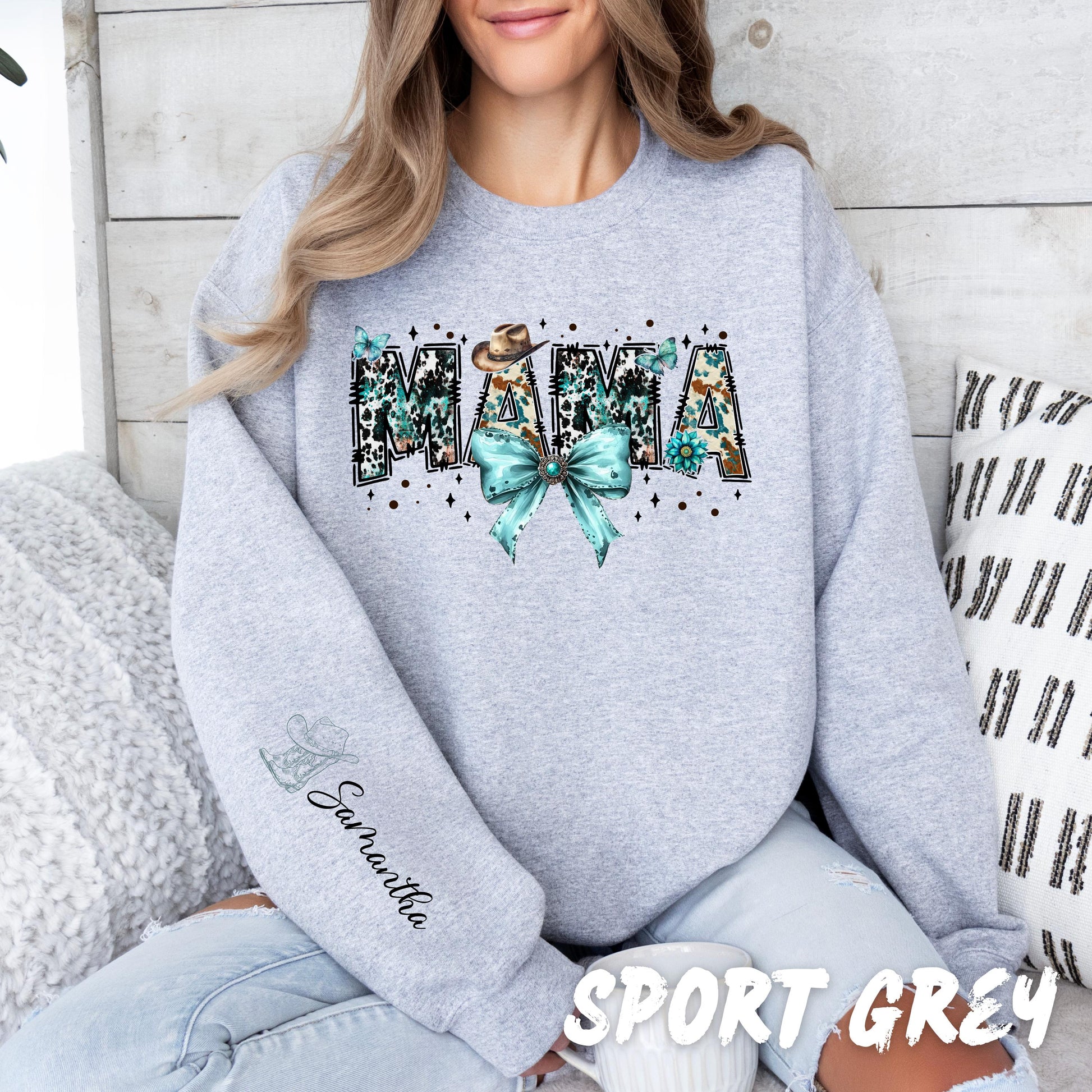 Personalized Western Mama Sweatshirt, Cowgirl Mama Crewneck, Coquette Mama Sweatshirt, Custom Mama Gift, Western Mom Sweatshirt, Rodeo Mom
