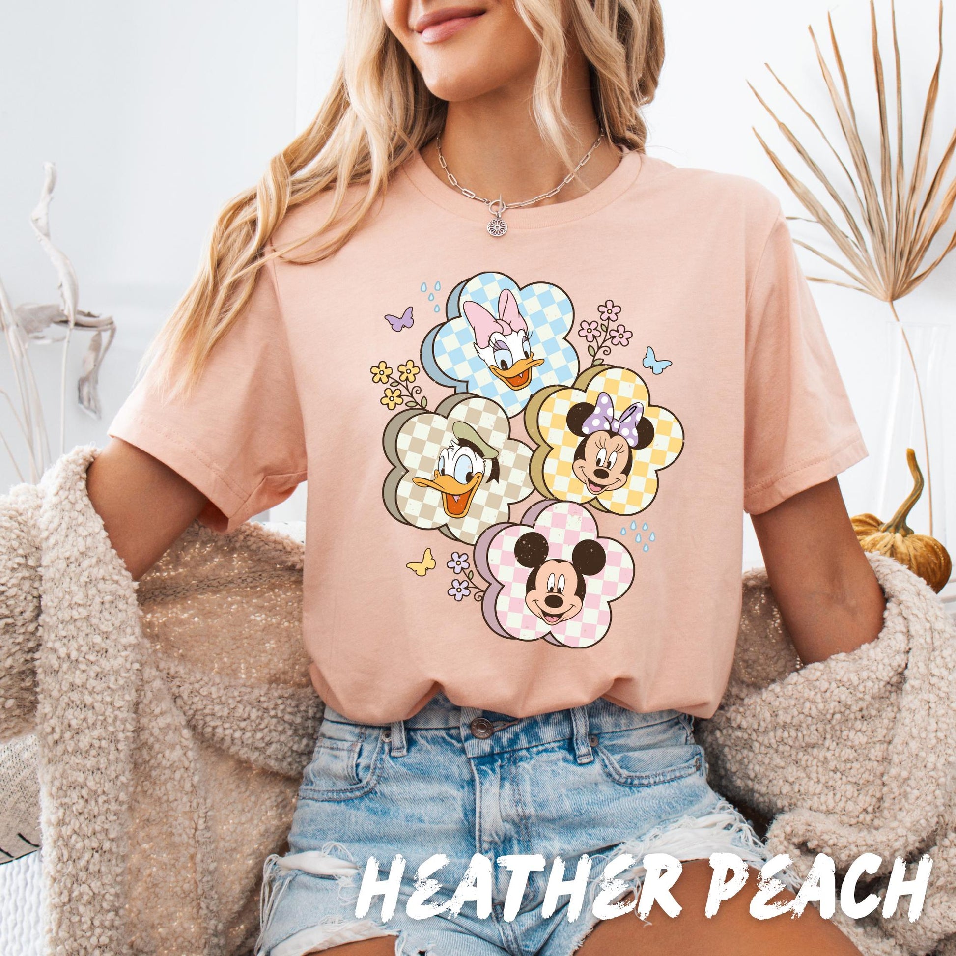 Disney Spring Sweatshirt - Mickey and Friends Pullover for Women & Kids Easter Shirt Gingham Flower Crewneck