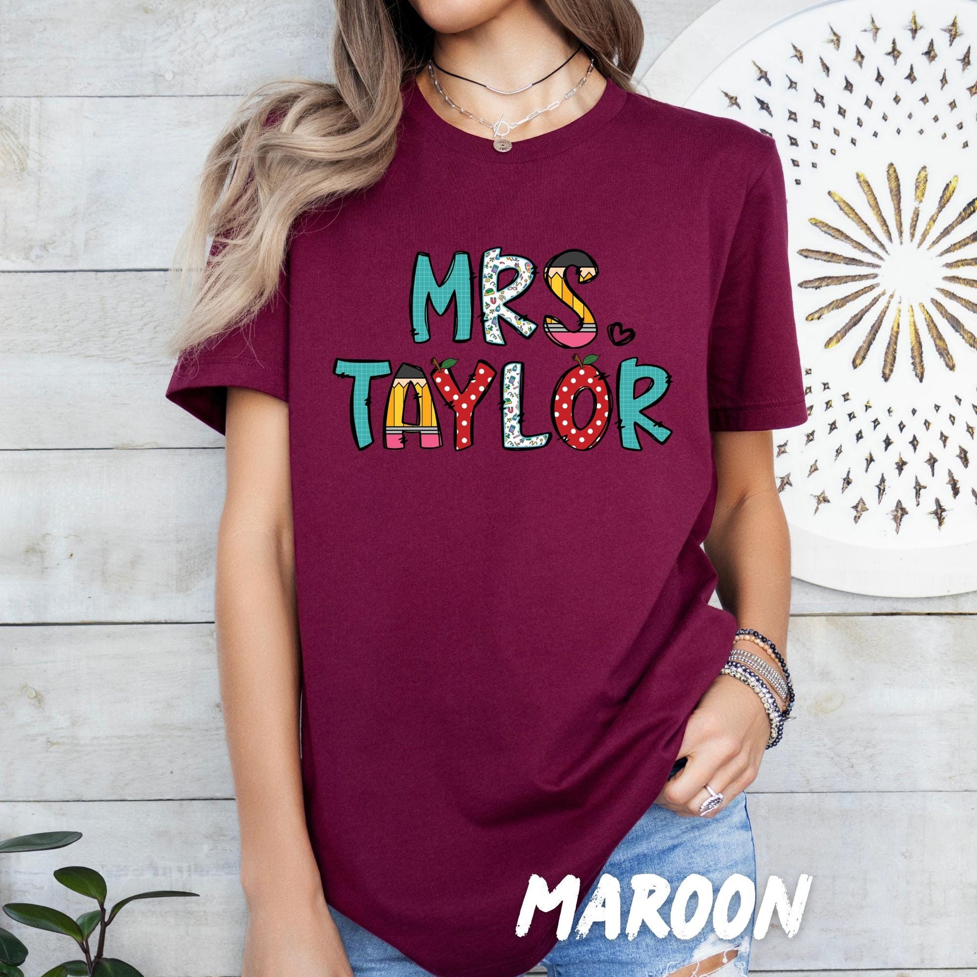 Custom Teacher Shirt - Personalized Teacher Gift, Cute Teacher T-Shirt, Back to School Tee, Teacher Appreciation Gift, Teacher Doodle Shirt