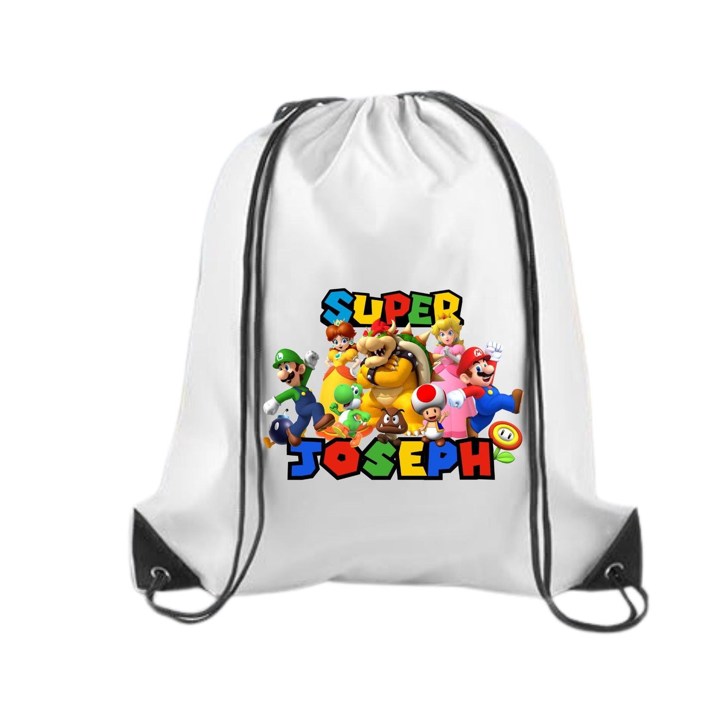 Custom Super Mario Backpack - Mario, Peach, Bowser, Luigi Drawstring Backpack - Birthday Party Favor Bag - Mario Bros Kids Birthday Gift