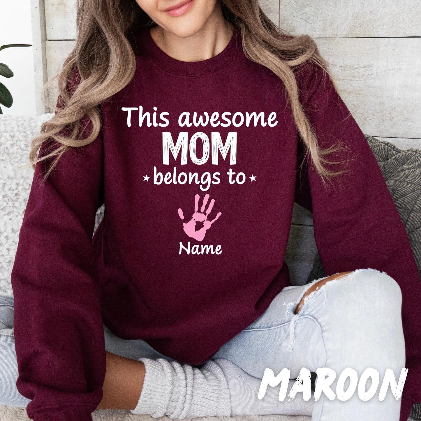 Personalized Mom Sweatshirt, This Awesome Mom Belongs To Crewneck, Custom Kids Names Sweatshirt, Mother's Day Gift for Mom, Mama Gift