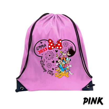Personalized Disney Trip Backpack – Custom Disney Drawstring Backpack | Family Vacation Bag | Mickey Ears Backpack | Disney Travel Gift