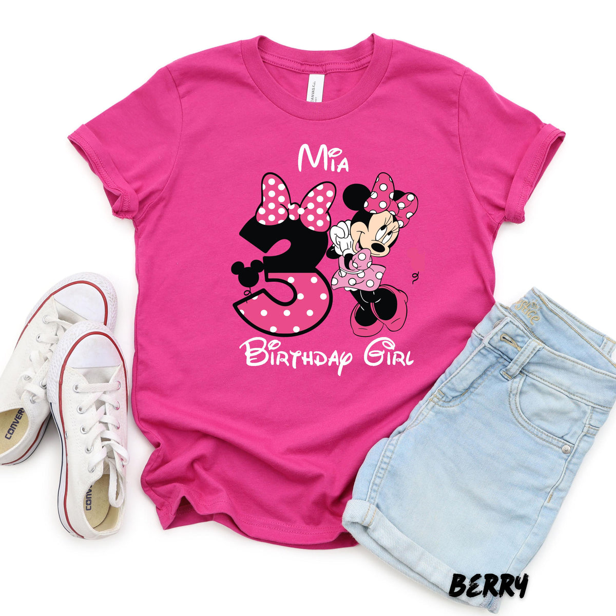 Custom Minnie Mouse Birthday Girl Shirt with Custom Name and Age – Personalized Toddler Birthday Shirt – Minnie Mouse Party Gift