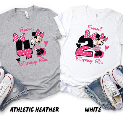 Custom Minnie Mouse Birthday Girl Shirt with Custom Name and Age – Personalized Toddler Birthday Shirt – Minnie Mouse Party Gift