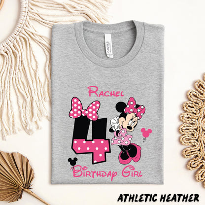 Custom Minnie Mouse Birthday Girl Shirt with Custom Name and Age – Personalized Toddler Birthday Shirt – Minnie Mouse Party Gift