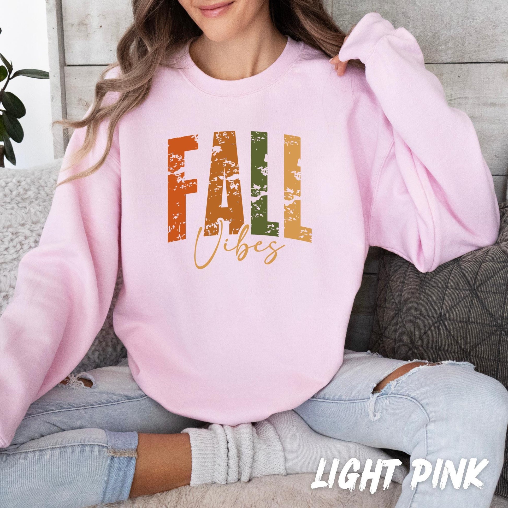 Fall Vibes Sweatshirt – Autumn Pullover for Adults & Kids – Cozy Thanksgiving Sweater – Distressed Fall Shirt – Fall Vibes Shirt