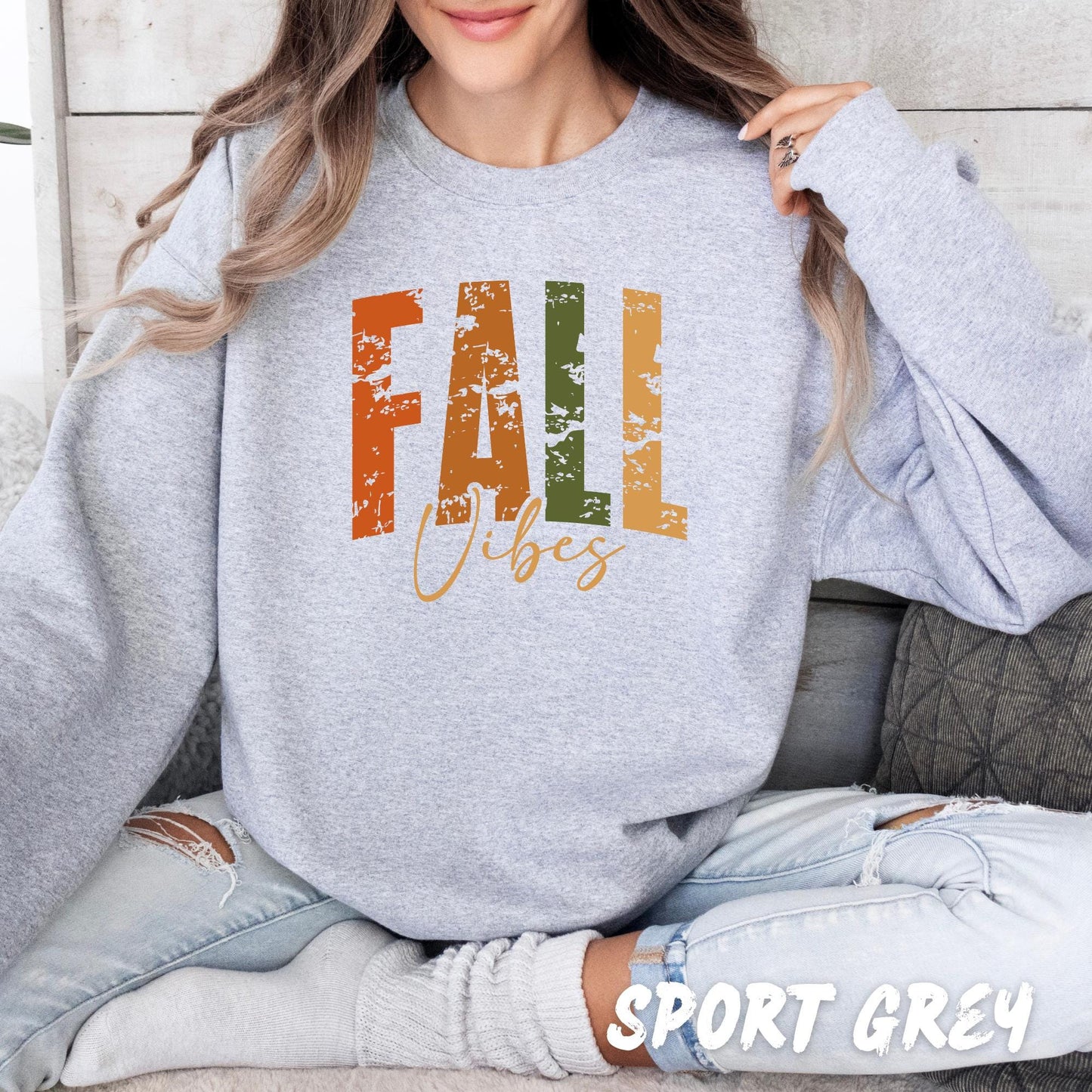 Fall Vibes Sweatshirt – Autumn Pullover for Adults & Kids – Cozy Thanksgiving Sweater – Distressed Fall Shirt – Fall Vibes Shirt