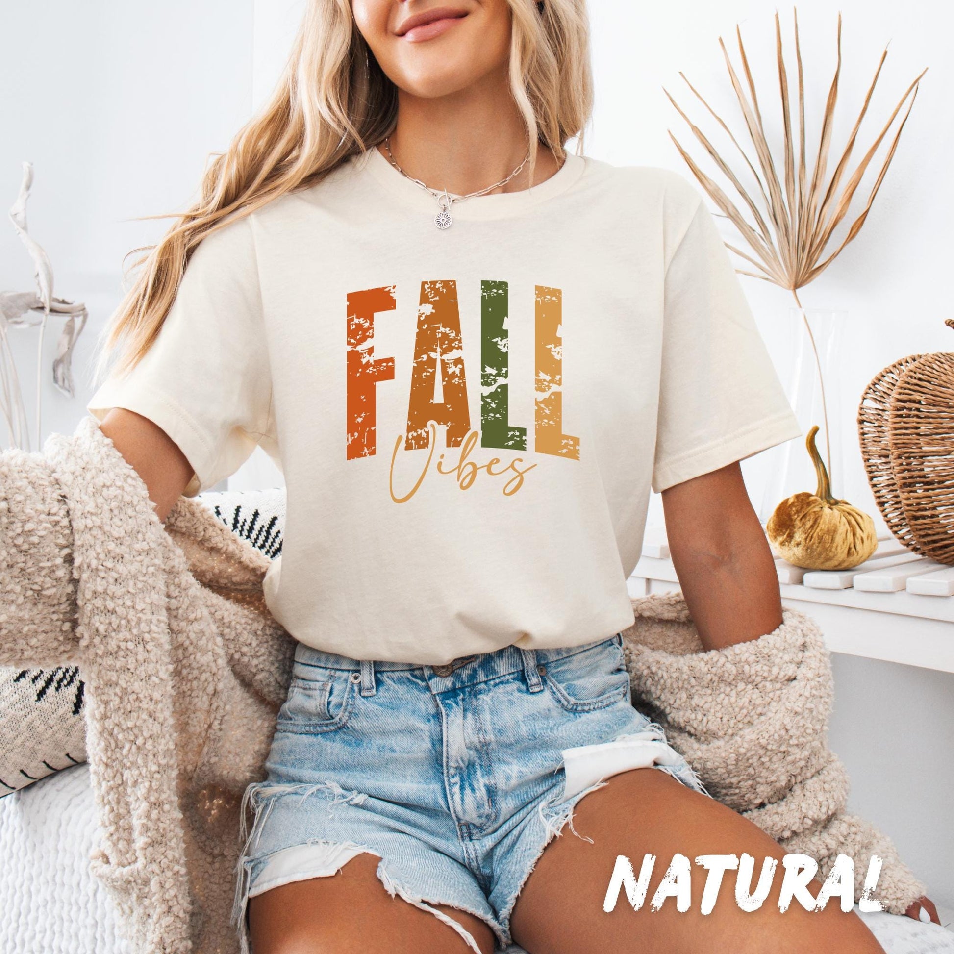 Fall Vibes Sweatshirt – Autumn Pullover for Adults & Kids – Cozy Thanksgiving Sweater – Distressed Fall Shirt – Fall Vibes Shirt