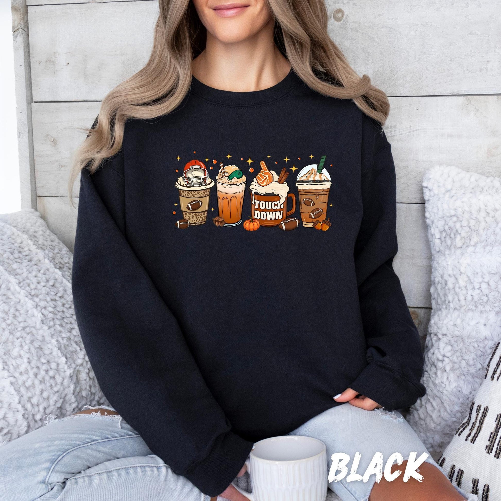 Game Day Coffee Sweatshirt – Fall Football Lover Shirt – Pumpkin Spice Latte Pullover – Touchdown Sweater – Sports & Coffee Fall Tee