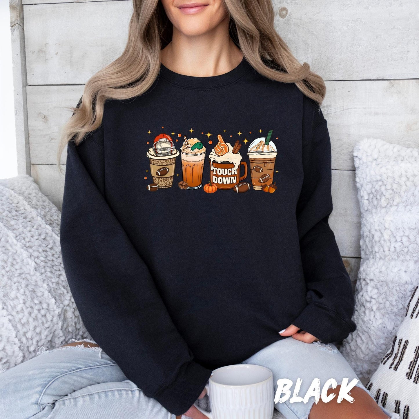 Game Day Coffee Sweatshirt – Fall Football Lover Shirt – Pumpkin Spice Latte Pullover – Touchdown Sweater – Sports & Coffee Fall Tee