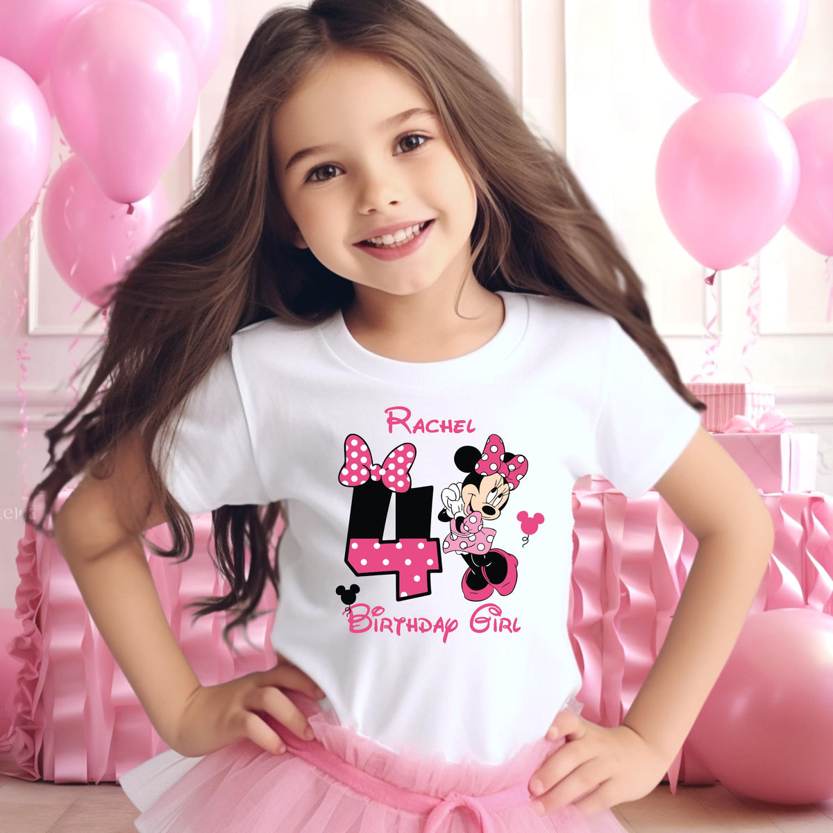 Custom Minnie Mouse Birthday Girl Shirt with Custom Name and Age – Personalized Toddler Birthday Shirt – Minnie Mouse Party Gift