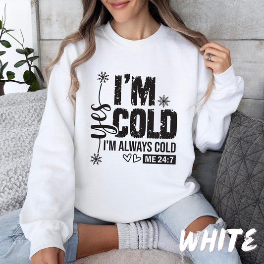 White unisex sweatshirt with bold black lettering that reads &quot;Wake Me Up When Winter Is Over,&quot; decorated with snowflakes, dots, and botanical elements. A cozy, funny cold-weather pullover for adults and kids.