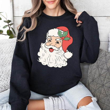 Vintage Santa Face Sweatshirt | Red Christmas Crewneck | Retro Santa Claus Holiday Sweater | Santa Claus Face Shirt