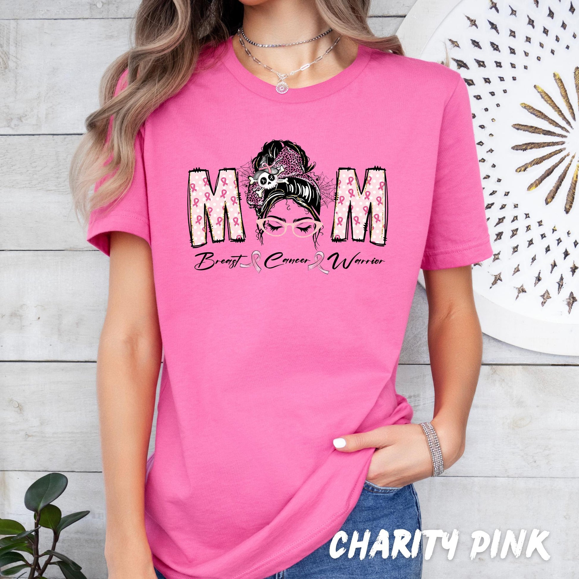 MOM Breast Cancer Warrior T-Shirt – Pink Ribbon Awareness Tee, Strong Mom Graphic Shirt, Breast Cancer Support Gift, Mom Cancer Survivor Tee