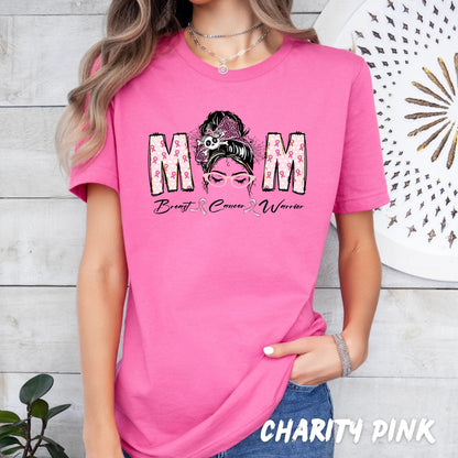 MOM Breast Cancer Warrior T-Shirt – Pink Ribbon Awareness Tee, Strong Mom Graphic Shirt, Breast Cancer Support Gift, Mom Cancer Survivor Tee