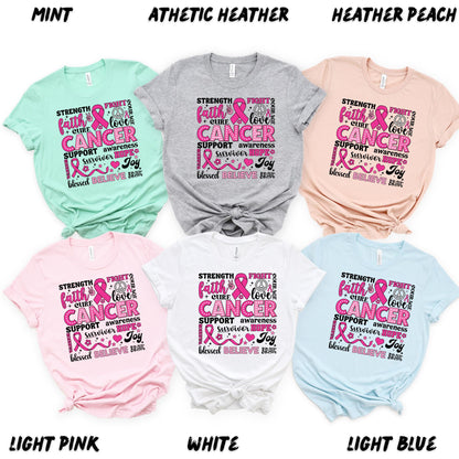Breast Cancer Awareness T-Shirt – Pink Ribbon Faith Hope Love Graphic Tee, Cancer Survivor Shirt - Cancer Support Tee