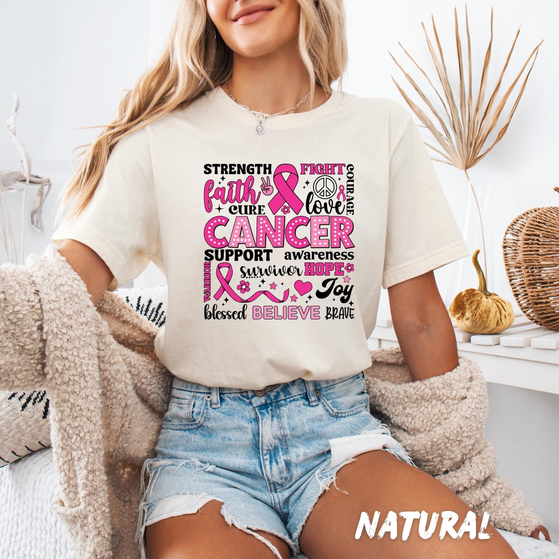 Breast Cancer Awareness T-Shirt – Pink Ribbon Faith Hope Love Graphic Tee, Cancer Survivor Shirt - Cancer Support Tee