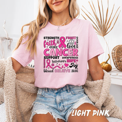 Breast Cancer Awareness T-Shirt – Pink Ribbon Faith Hope Love Graphic Tee, Cancer Survivor Shirt - Cancer Support Tee