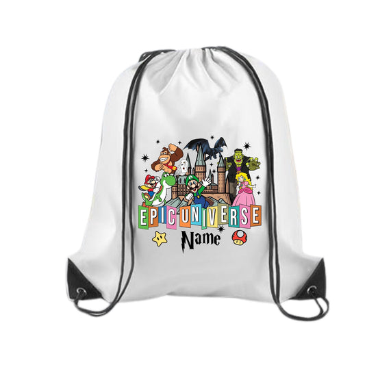 Personalized Epic Universe Drawstring Backpack – Custom Souvenir Bag 2026
