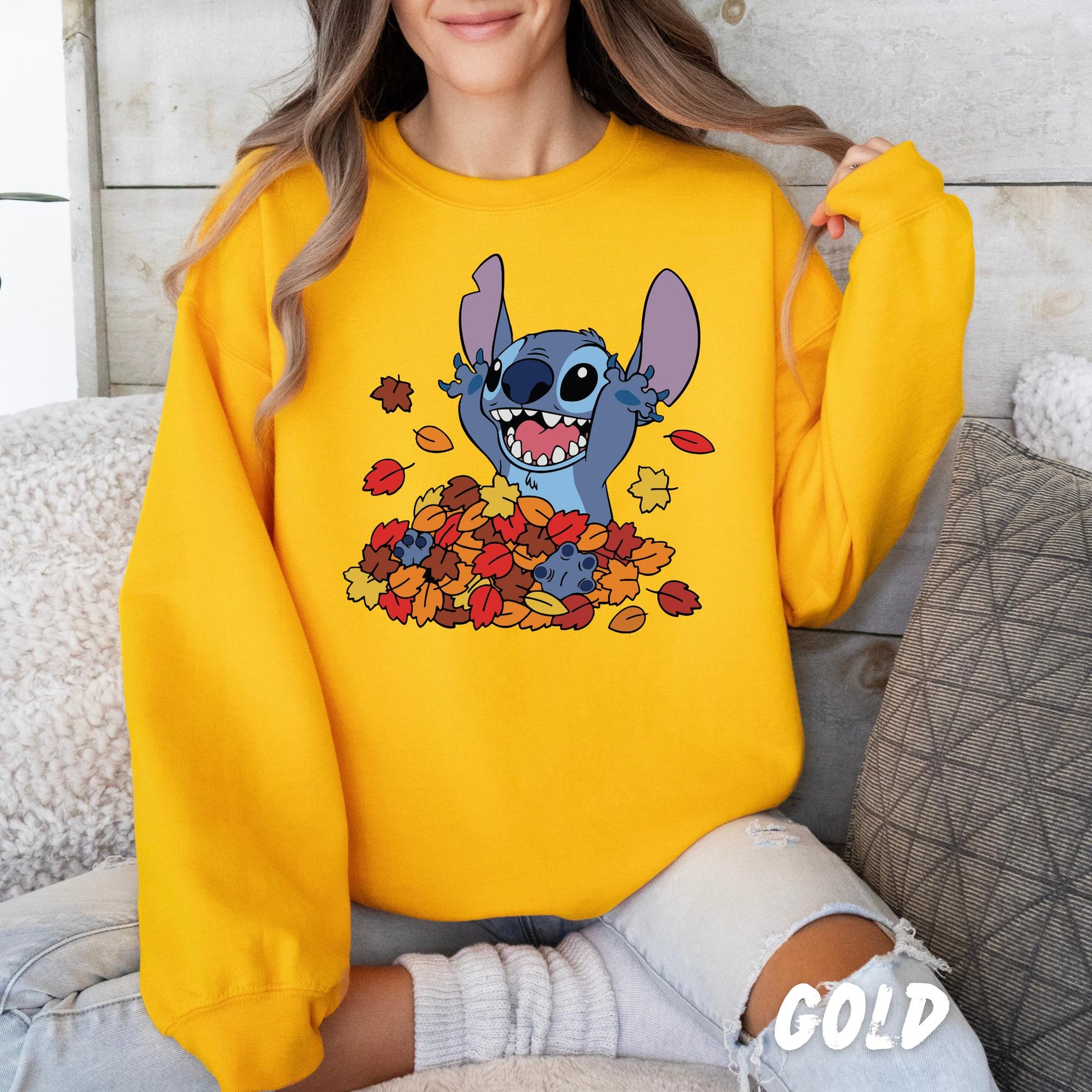 Stitch Fall Leaves Sweatshirt | Cute Autumn Disney Character Shirt | Cozy Fall Crewneck | Pumpkin Season Gift | Lilo & Stitch Fan Shirt