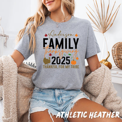 Custom Family Thanksgiving Shirt 2025, Personalized Turkey Day Tee, Matching Family Holiday Outfit, Thankful For My Tribe T-Shirt.