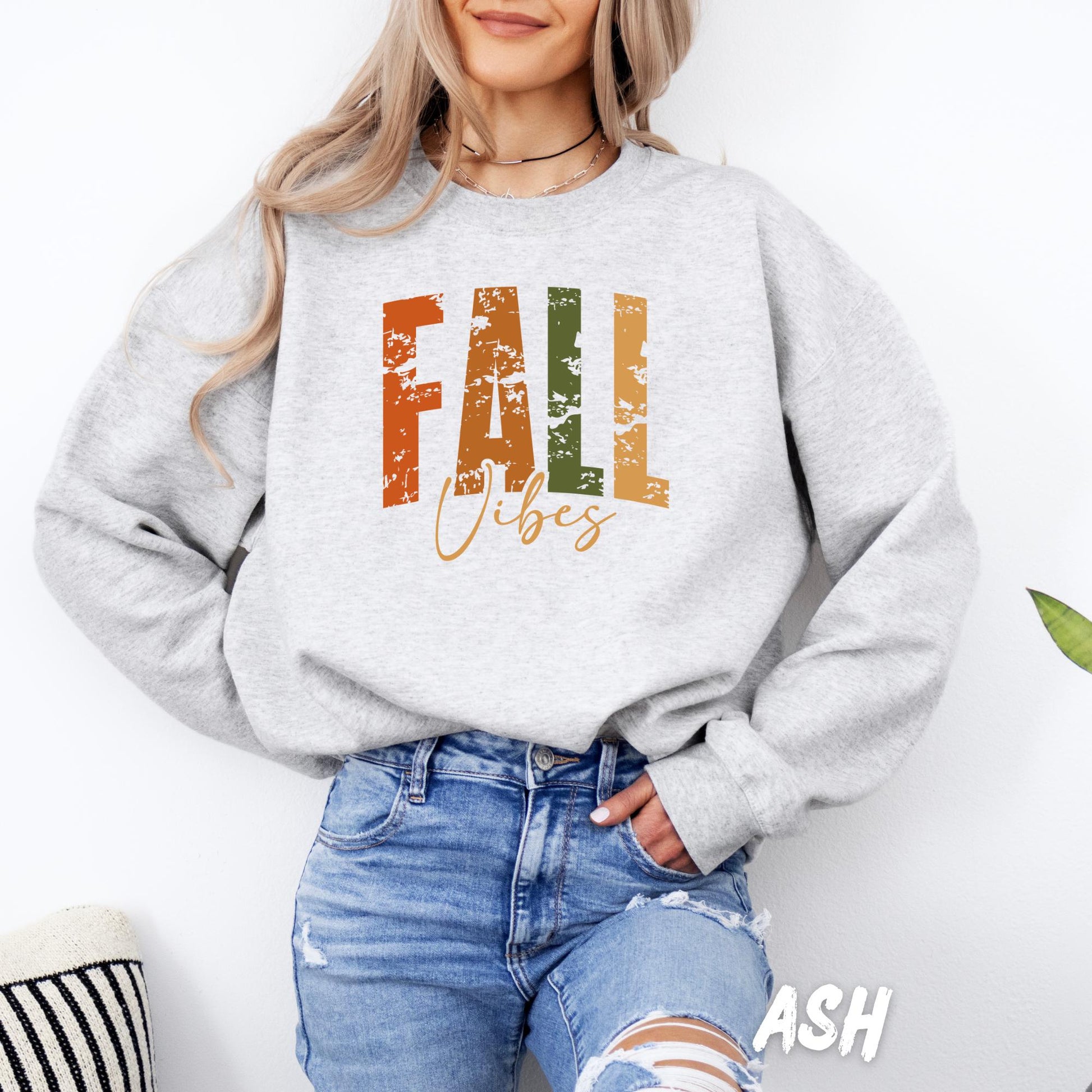 Fall Vibes Sweatshirt – Autumn Pullover for Adults & Kids – Cozy Thanksgiving Sweater – Distressed Fall Shirt – Fall Vibes Shirt