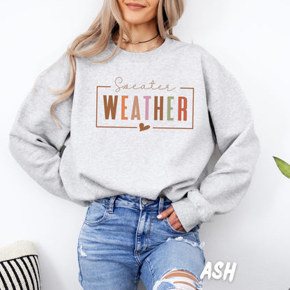 Sweater Weather Sweatshirt – Unisex Fall Pullover for Adults & Kids – Cozy Autumn Sweater – Cute Thanksgiving Outfit – Multicolor Fall Shirt