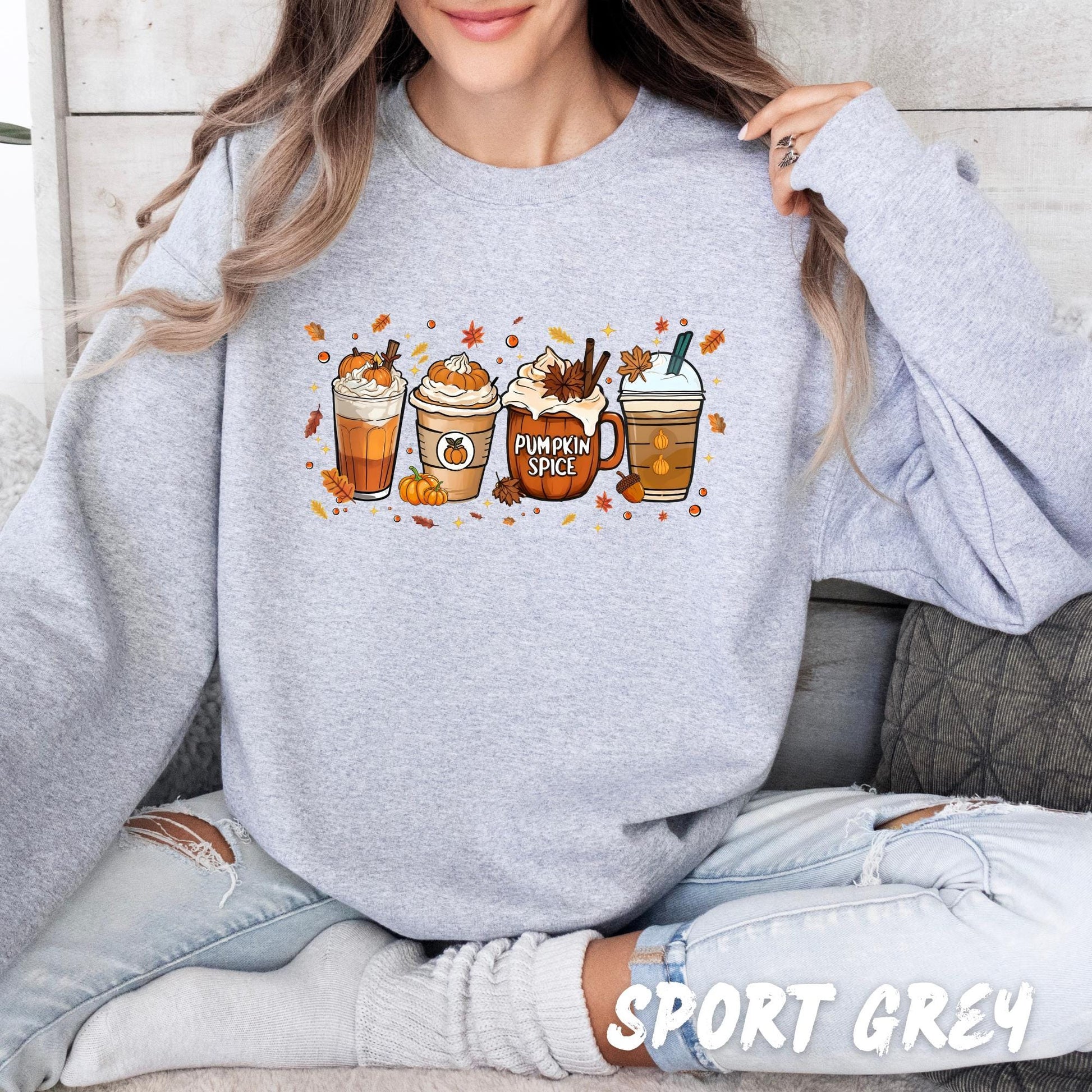 Pumpkin Spice Coffee Sweatshirt – Fall Coffee Lover Shirt – Unisex Autumn Pullover for Adults & Kids – Cute Latte Lover Sweater – Fall Shirt