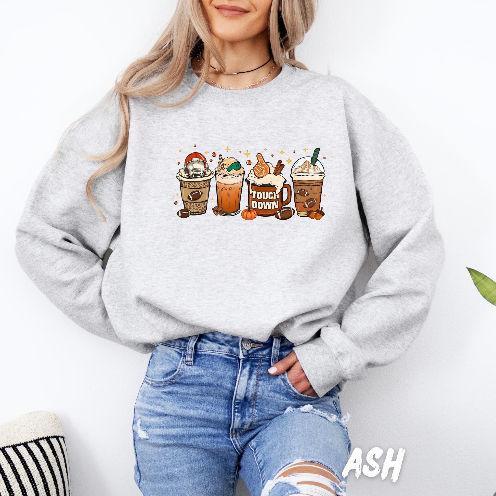 Game Day Coffee Sweatshirt – Fall Football Lover Shirt – Pumpkin Spice Latte Pullover – Touchdown Sweater – Sports & Coffee Fall Tee