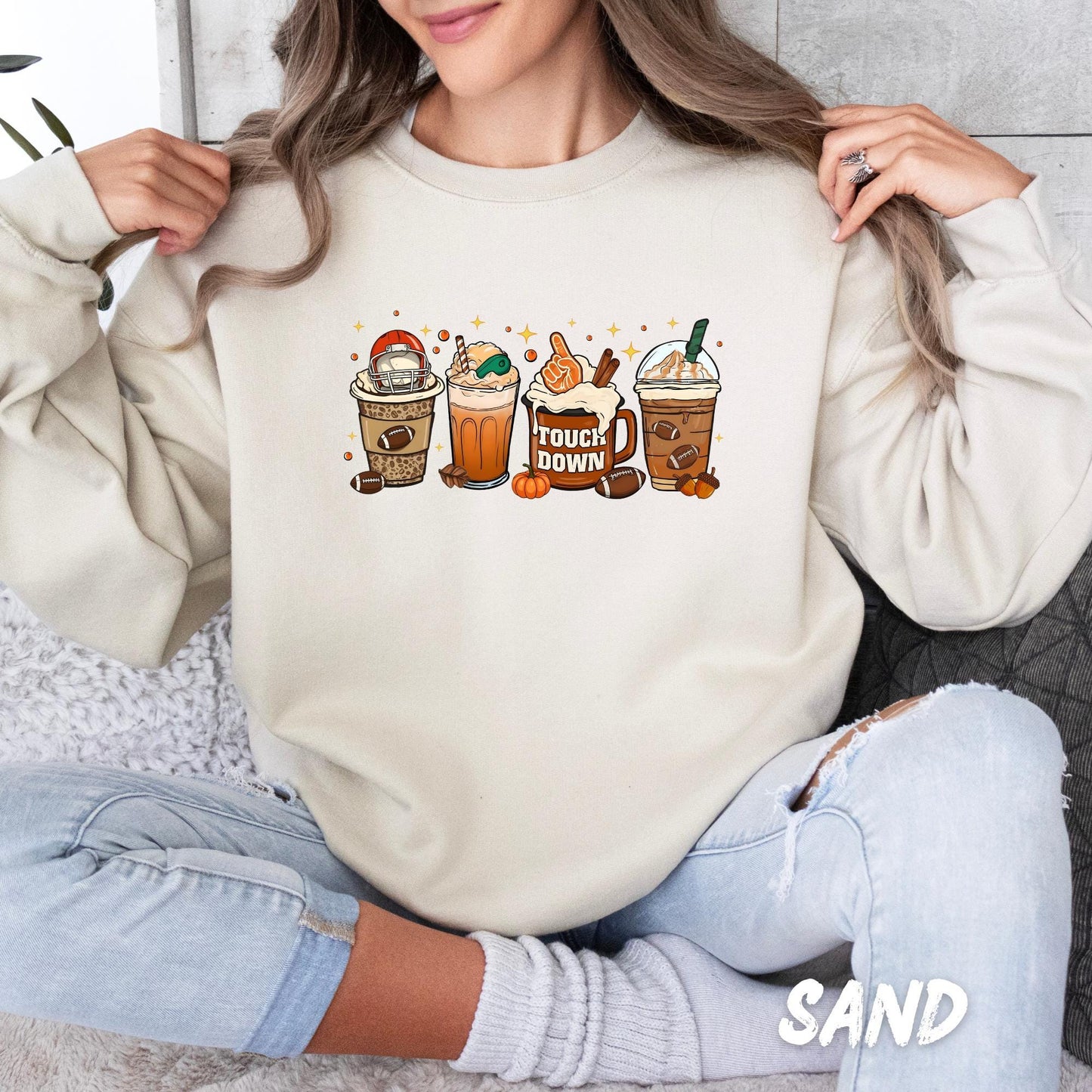 Game Day Coffee Sweatshirt – Fall Football Lover Shirt – Pumpkin Spice Latte Pullover – Touchdown Sweater – Sports & Coffee Fall Tee