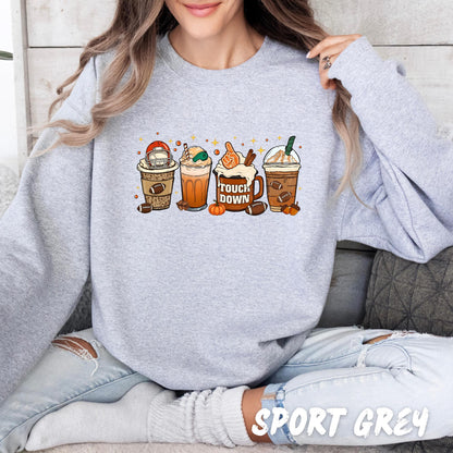 Game Day Coffee Sweatshirt – Fall Football Lover Shirt – Pumpkin Spice Latte Pullover – Touchdown Sweater – Sports & Coffee Fall Tee
