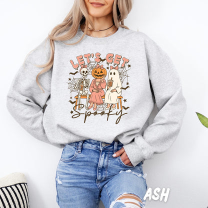 Let’s Get Spooky Sweatshirt | Cute Halloween Sweatshirt for Women | Ghost Pumpkin Skeleton Fall Crewneck | Spooky Season Gift