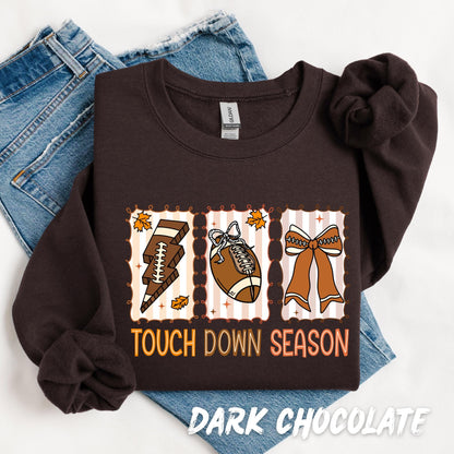 Touch Down Season Sweatshirt | Cute Fall Football Shirt for Women | Game Day Crewneck | Autumn Sports Pullover | Cheer Mom Gameday Outfit
