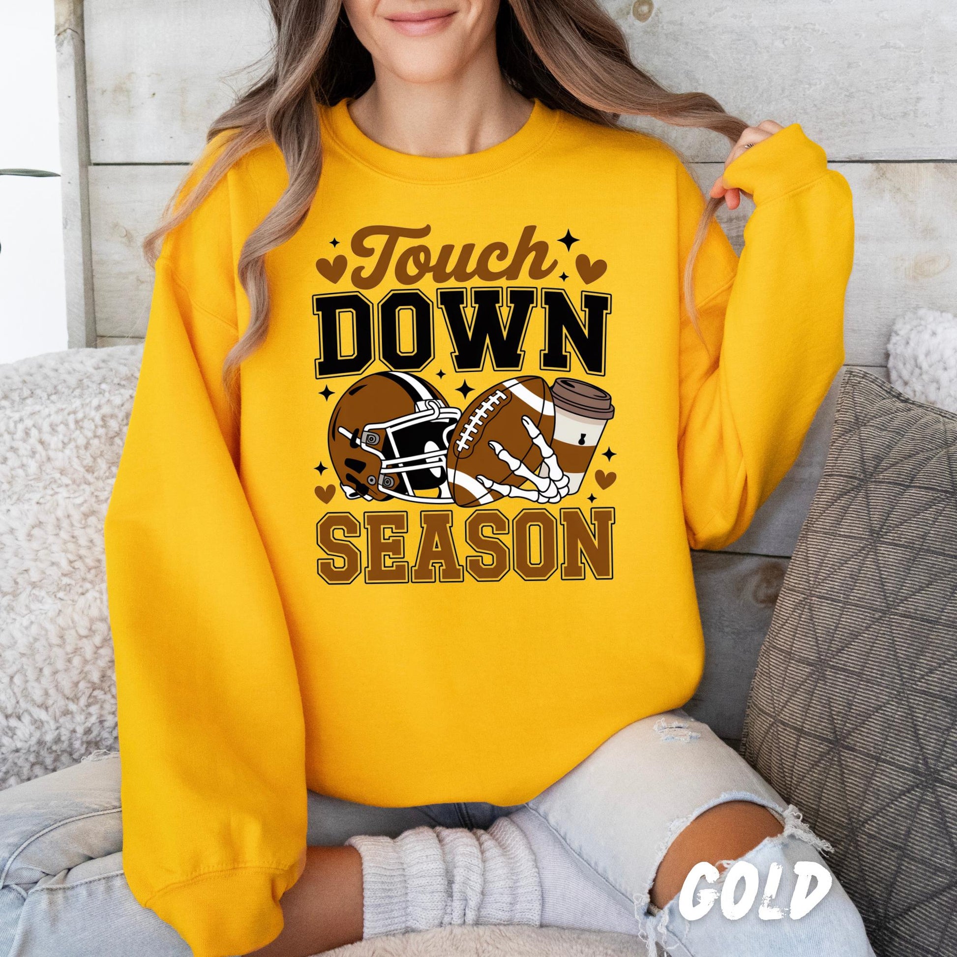 Touch Down Season Football Unisex Sweatshirt | Fall Coffee Football Crewneck | Game Day Sweater | Autumn Pullover | Halloween Sports Tee