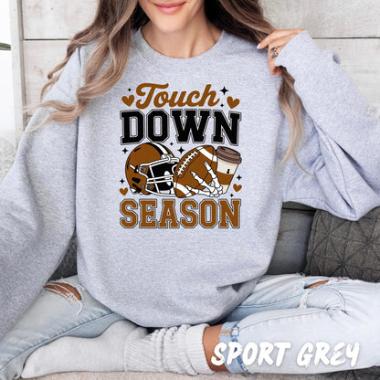 Touch Down Season Football Unisex Sweatshirt | Fall Coffee Football Crewneck | Game Day Sweater | Autumn Pullover | Halloween Sports Tee
