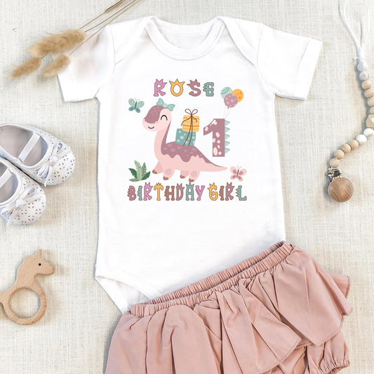 Custom Dinosaur Birthday Shirt – Personalized Name & Age Birthday Girl Tee – Matching Family Birthday Shirts – Cute Dino Party Shirt