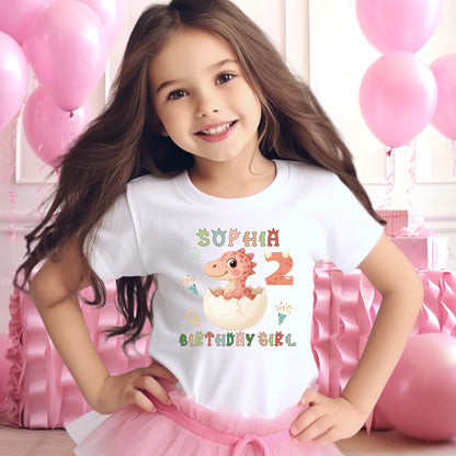 Custom Dinosaur Birthday Shirt – Personalized Name & Age Birthday Tee – Cute Baby Dino Hatching Shirt – Kids Dino Birthday Party Outfit