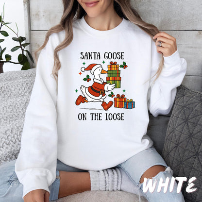 Santa Goose on the Loose Sweatshirt – Funny Christmas Goose Shirt – Cute Holiday Pullover – Unisex Xmas Sweater – Gift for Goose Lover