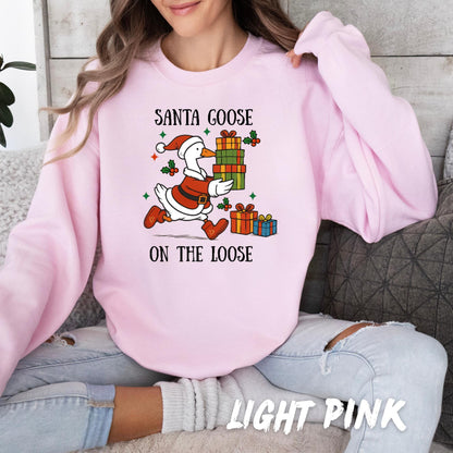 Santa Goose on the Loose Sweatshirt – Funny Christmas Goose Shirt – Cute Holiday Pullover – Unisex Xmas Sweater – Gift for Goose Lover