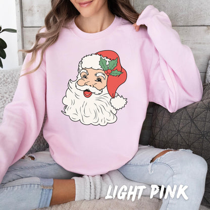Vintage Santa Face Sweatshirt | Red Christmas Crewneck | Retro Santa Claus Holiday Sweater | Santa Claus Face Shirt