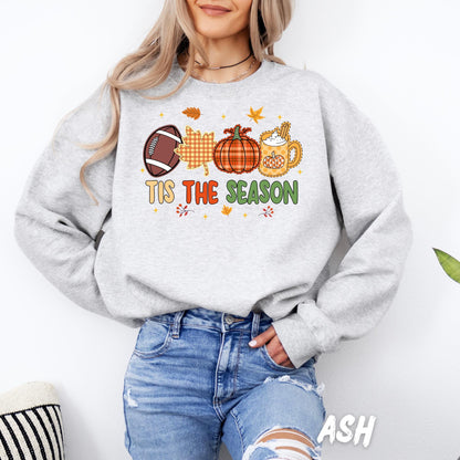 Tis the Season Fall Sweatshirt | Cute Autumn Pumpkin Coffee Football Sweater | Thanksgiving Cozy Pullover | Fall Vibes Crewneck