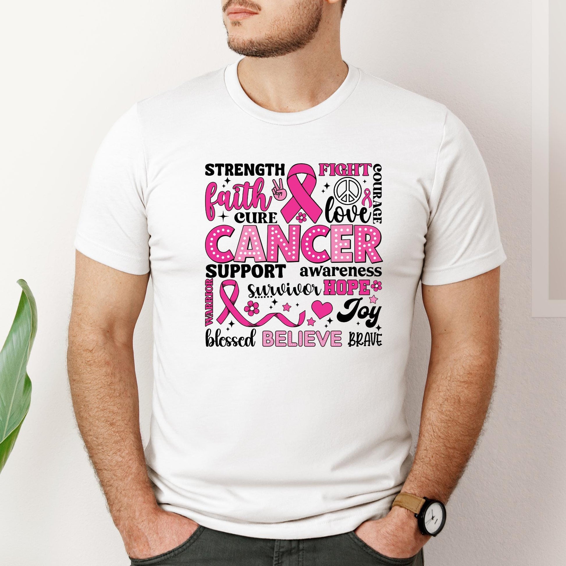 Breast Cancer Awareness T-Shirt – Pink Ribbon Faith Hope Love Graphic Tee, Cancer Survivor Shirt - Cancer Support Tee