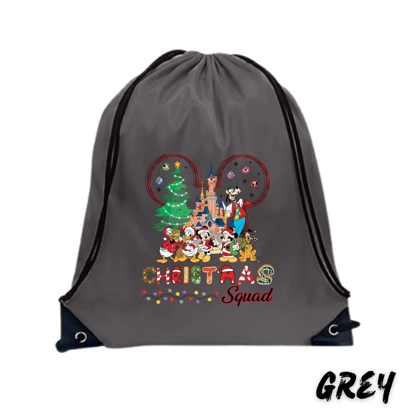 Christmas Squad Drawstring Backpack – Magic Christmas Bag for Kids – Holiday Gift Bag – Custom Family Trip Bag – Santa Mickey Bag